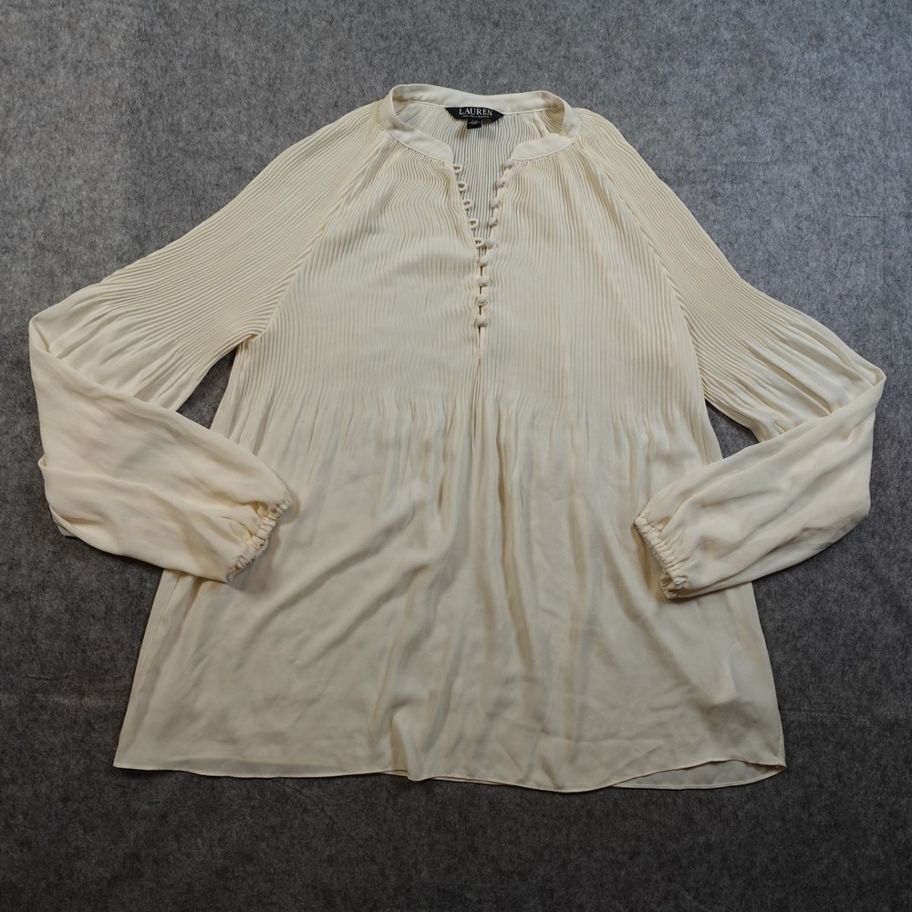 Ralph Lauren Top Womens Large‎ Ivory Pleated Blouse Long Sleeve Victorian